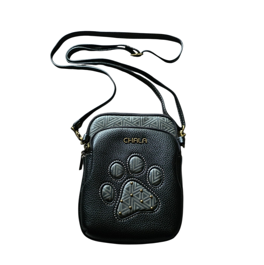 Chala Puppy Dog Paw Print Crossbody Bag Black Gray RFID Lining